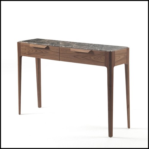 Console table with walnut wood frame with top in Italian brown emperador marble 163-Escape