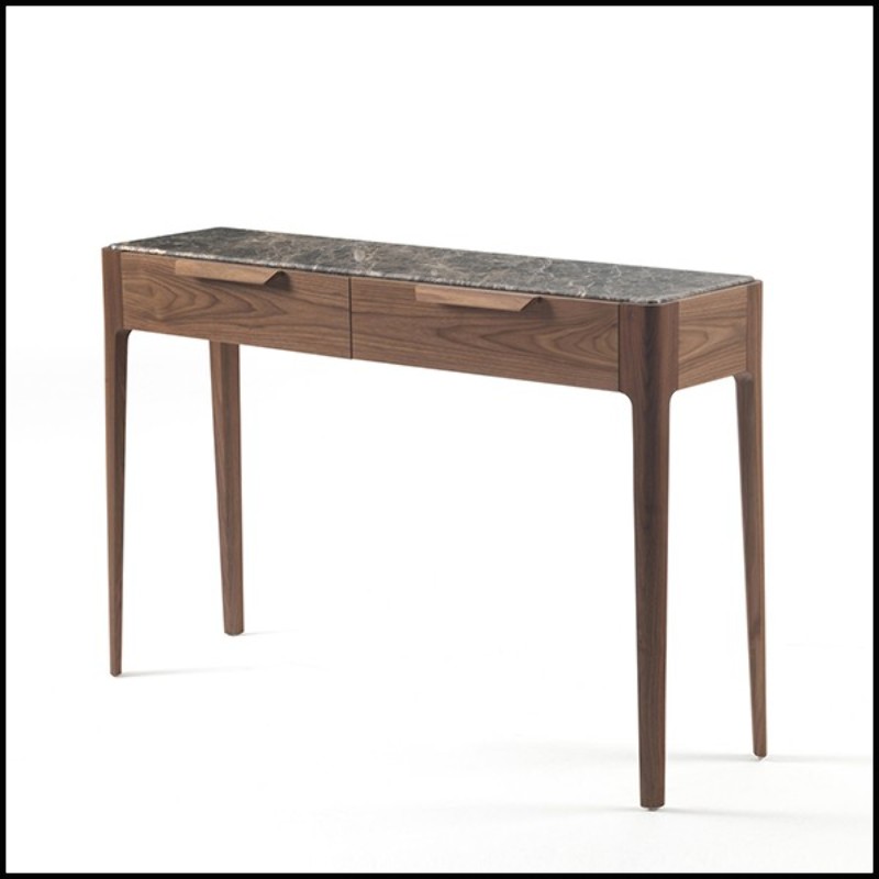 Console table with walnut wood frame with top in Italian brown emperador marble 163-Escape