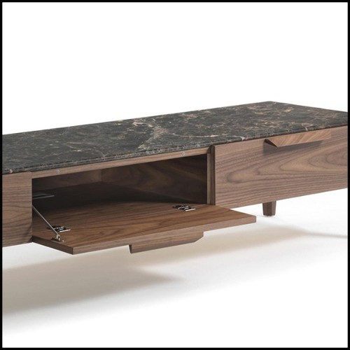 Meuble TV avec structure en noyer massif et plateau en marbre italien emperador 163-Escape TV