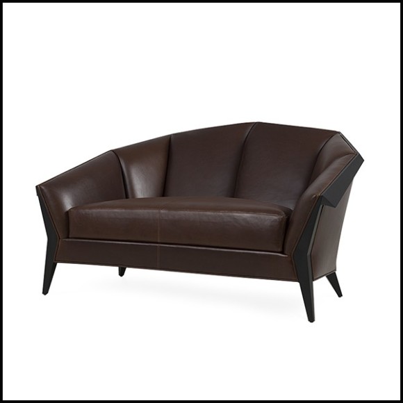 Sofa with structure in solid wood coated with natural genuine leather in brown color 119-Main Office