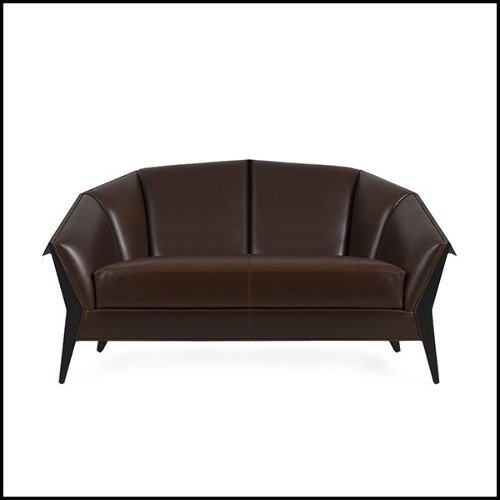 Sofa with structure in solid wood coated with natural genuine leather in brown color 119-Main Office