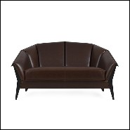 Sofa with structure in solid wood coated with natural genuine leather in brown color 119-Main Office