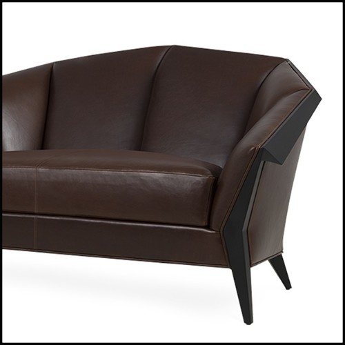 Canapé avec structure en bois massif et couvert avec cuir véritable coloris brown 119-Main Office