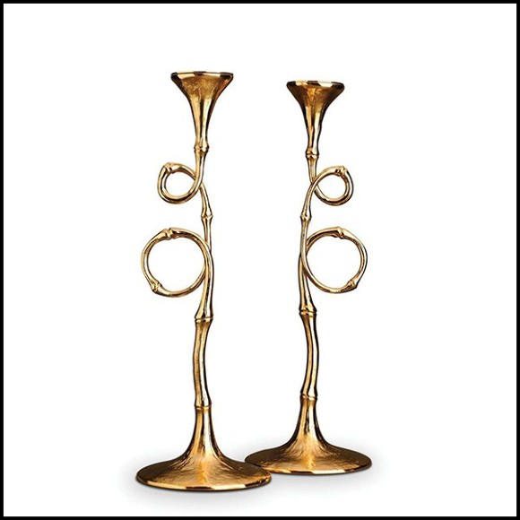 Candleholders in 24 karats plated 172-Bamboo set of 2