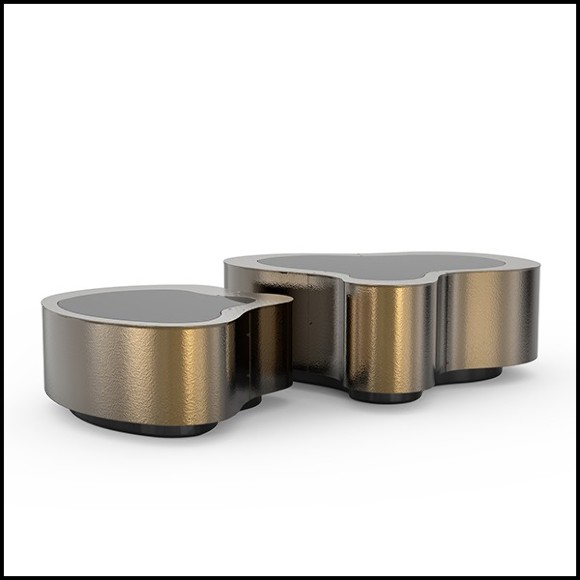 Coffee table covered with handcrafted hammered retro patinated brass 145-Dalia Retro Set of 2