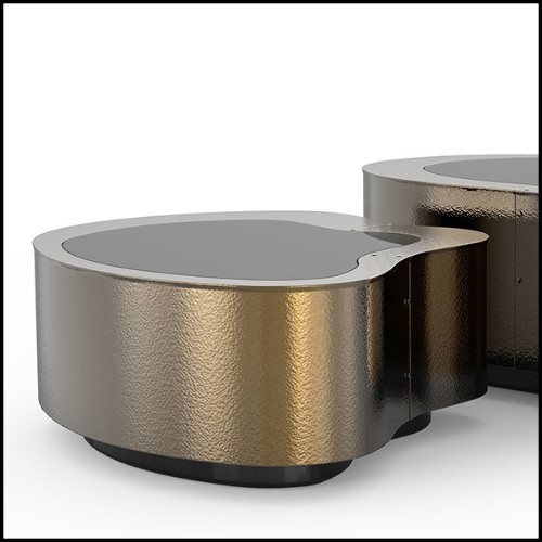 Coffee table covered with handcrafted hammered retro patinated brass 145-Dalia Retro Set of 2