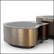 Coffee table covered with handcrafted hammered retro patinated brass 145-Dalia Retro Set of 2
