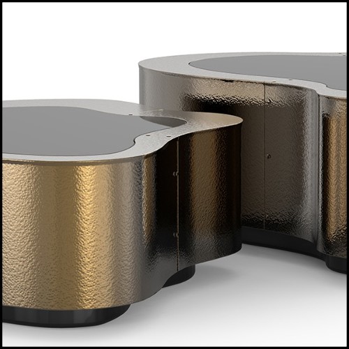Coffee table covered with handcrafted hammered retro patinated brass 145-Dalia Retro Set of 2