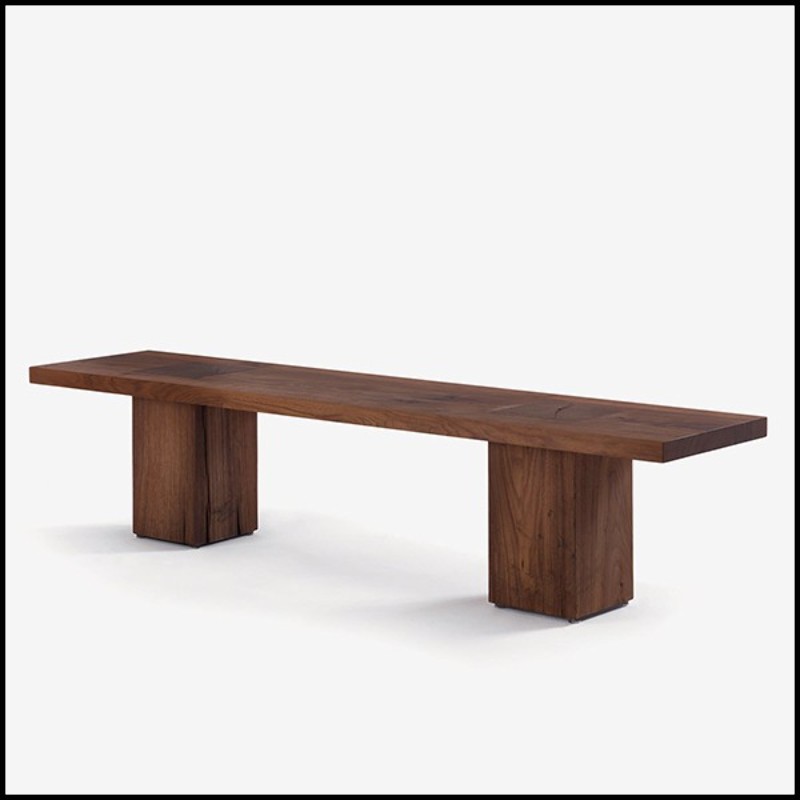 Bench in solid walnut with knots with the 2 bases are passing through the top 154-Full Wood