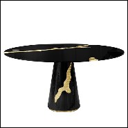 Dining table in black lacquered mahogany wood decorated with polished brass leaves 145-Majestic Round