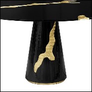 Dining table in black lacquered mahogany wood decorated with polished brass leaves 145-Majestic Round