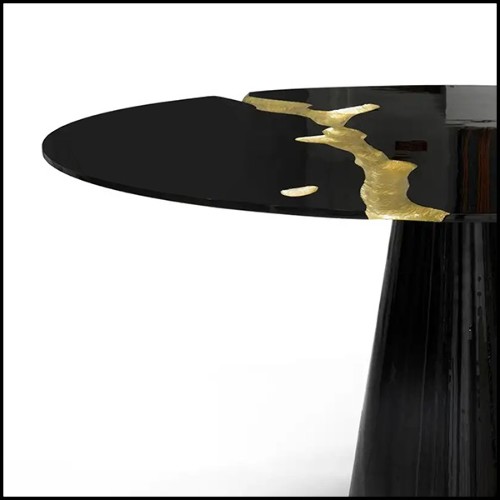 Dining table in black lacquered mahogany wood decorated with polished brass leaves 145-Majestic Round