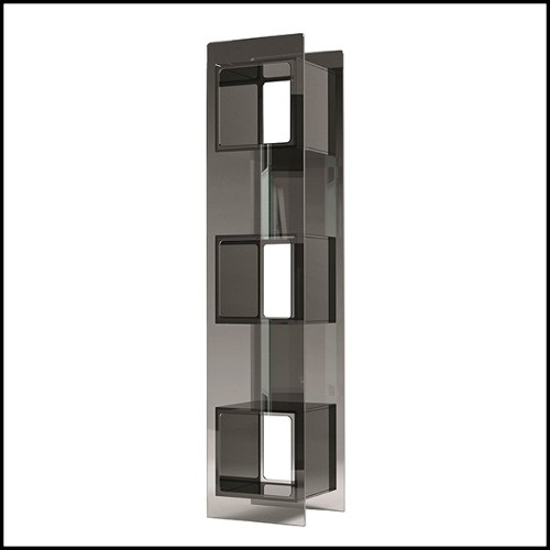 Bookcase with structure in welded smoked glass with 3 cubes in welded blackened glass 146-Parts square