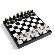 Chess with black and white pieces made in stone with 24-karat gold-plated metal ornaments 172-Stones Game