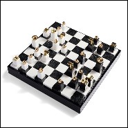 Chess with black and white pieces made in stone with 24-karat gold-plated metal ornaments 172-Stones Game