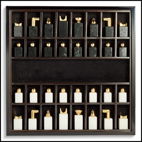 Chess with black and white pieces made in stone with 24-karat gold-plated metal ornaments 172-Stones Game
