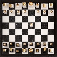 Chess with black and white pieces made in stone with 24-karat gold-plated metal ornaments 172-Stones Game