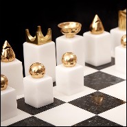 Chess with black and white pieces made in stone with 24-karat gold-plated metal ornaments 172-Stones Game