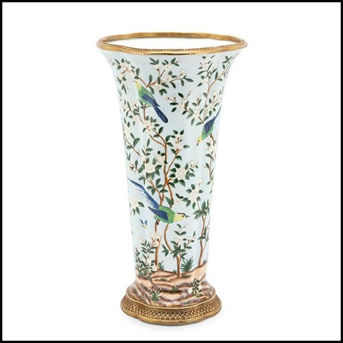 Vase en porcelaine peinte à la main et avec détails en bronze 162-Birds Porcelain