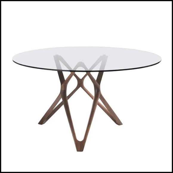 Table with base in solid walnut wood with tempered clear glass top 163-Giulia Round
