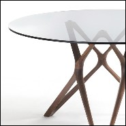 Table with base in solid walnut wood with tempered clear glass top 163-Giulia Round