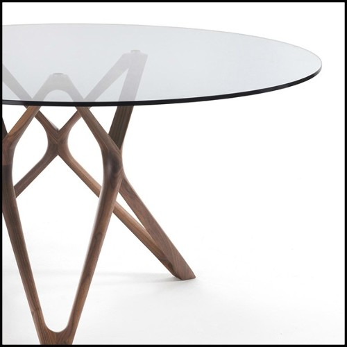 Table avec base en bois de noyer massif avec plateau en verre clair 163-Giulia Round