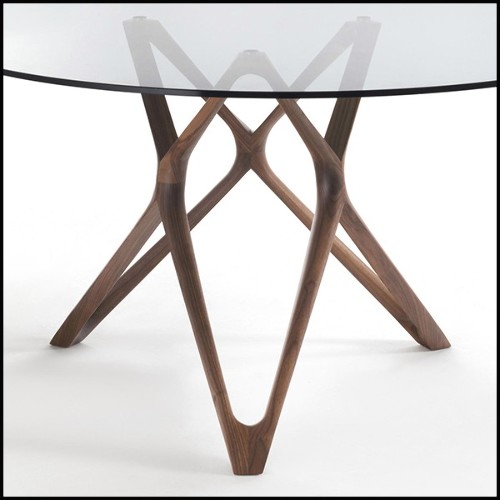 Table with base in solid walnut wood with tempered clear glass top 163-Giulia Round