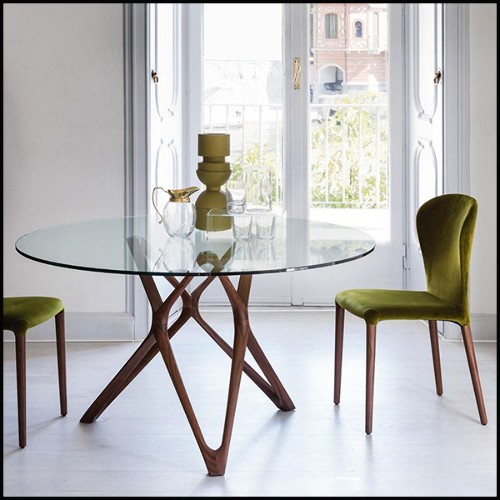 Table avec base en bois de noyer massif avec plateau en verre clair 163-Giulia Round