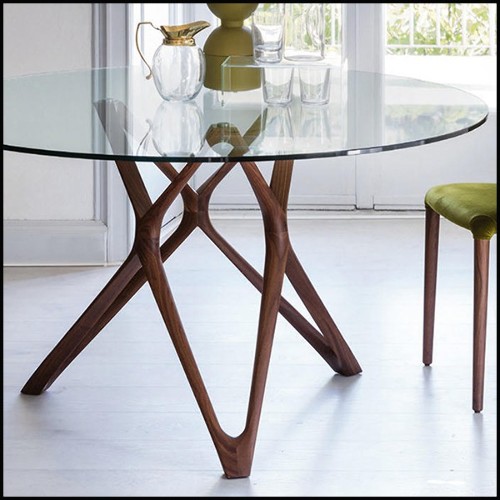 Table avec base en bois de noyer massif avec plateau en verre clair 163-Giulia Round