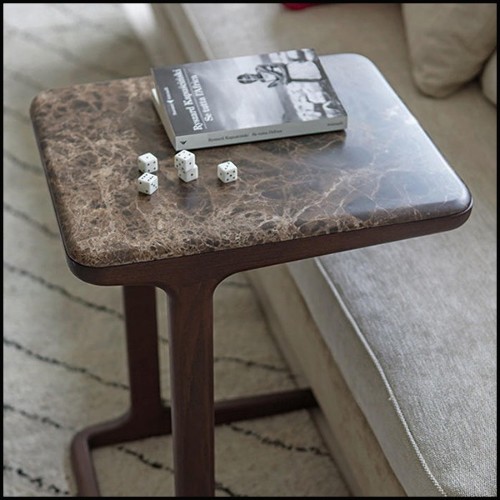 Table d'appoint en noyer massif avec plateau en marbre italien brown emperador 163-Giulia