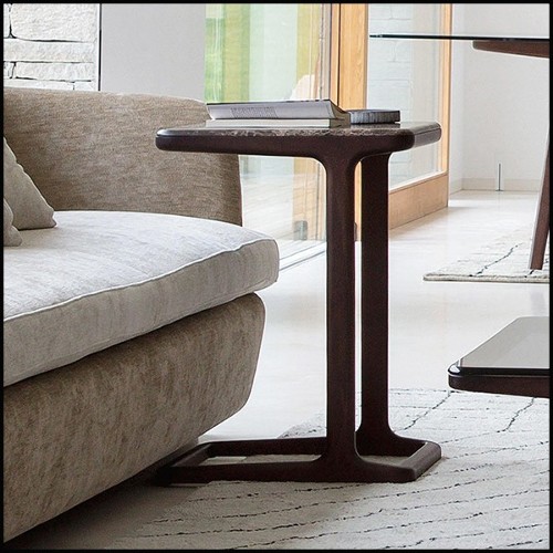 Side table in solid walnut wood with top in brown emperador marble 163-Giulia