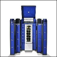 Malle pour champagnes ou vins avec cuir noir et laiton massif plaqué nickel et doublure en microfibre bleu 186-Grand Cru Blue