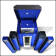 Malle pour champagnes ou vins avec cuir noir et laiton massif plaqué nickel et doublure en microfibre bleu 186-Grand Cru Blue