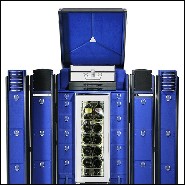 Malle pour champagnes ou vins avec cuir noir et laiton massif plaqué nickel et doublure en microfibre bleu 186-Grand Cru Blue