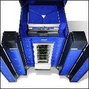 Malle pour champagnes ou vins avec cuir noir et laiton massif plaqué nickel et doublure en microfibre bleu 186-Grand Cru Blue