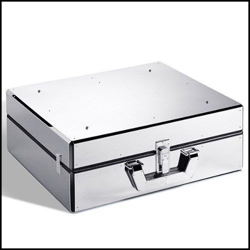 Malle pour champagnes ou vins avec cuir noir et laiton massif plaqué nickel et doublure en microfibre bleu 186-Grand Cru Blue