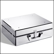 Malle pour champagnes ou vins avec cuir noir et laiton massif plaqué nickel et doublure en microfibre bleu 186-Grand Cru Blue