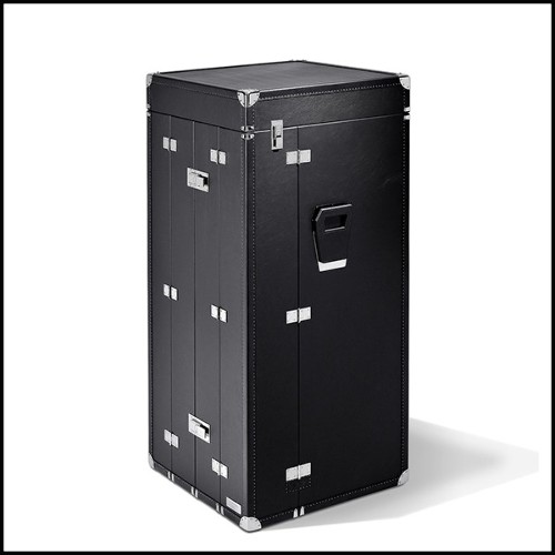 Malle pour champagnes ou vins avec cuir noir et laiton massif plaqué nickel et doublure en microfibre bleu 186-Grand Cru Blue