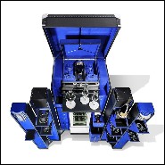 Malle pour champagnes ou vins avec cuir noir et laiton massif plaqué nickel et doublure en microfibre bleu 186-Grand Cru Blue