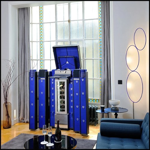 Trunk with black leather and brass in nickel plated and padding and lining in blue slate dinamica 186-Grand Cru Blue