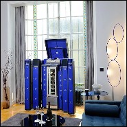 Malle pour champagnes ou vins avec cuir noir et laiton massif plaqué nickel et doublure en microfibre bleu 186-Grand Cru Blue