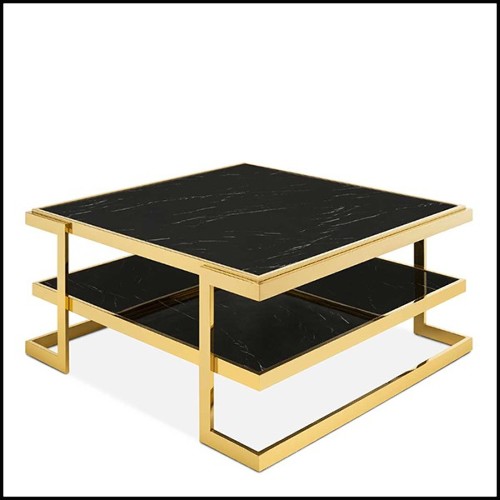 Coffee table in gold finish with up and down black marble top 162-Liz Black
