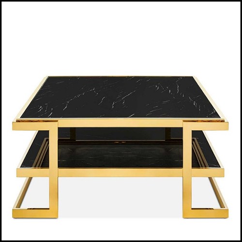Table basse finition gold et avec plateaux haut et bas en marbre noir 162-Liz Black