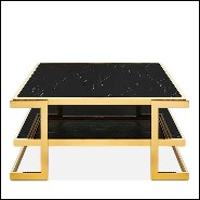 Coffee table in gold finish with up and down black marble top 162-Liz Black