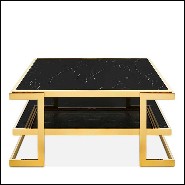 Table basse finition gold et avec plateaux haut et bas en marbre noir 162-Liz Black