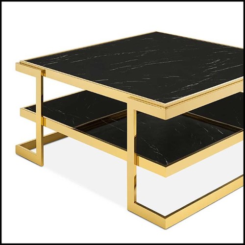 Table basse finition gold et avec plateaux haut et bas en marbre noir 162-Liz Black