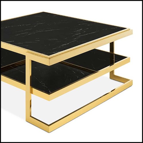 Table basse finition gold et avec plateaux haut et bas en marbre noir 162-Liz Black