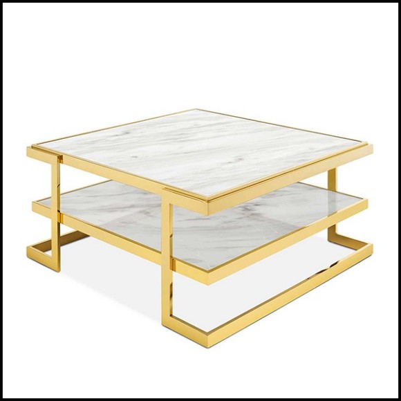 Table basse finition gold et avec plateaux haut et bas en marbre blanc 162-Liz White