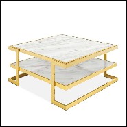 Table basse finition gold et avec plateaux haut et bas en marbre blanc 162-Liz White