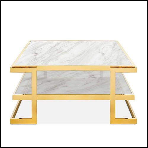 Table basse finition gold et avec plateaux haut et bas en marbre blanc 162-Liz White